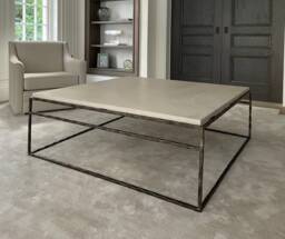 Hand Forged Metal Coffee Table Limestone Top, Luxury Furniture