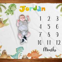 Dino Milestone Blanket Personalized Baby Age Monthly Growth Tracker New Shower Gift Custom Name Minky Fleece Mom - thumbnail 3