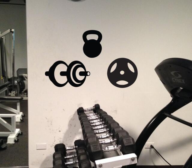 Gym Decor, Dumbbell, Kettlebell, & Free Weight Wall Decal, Art Vinyl 87 - image 1