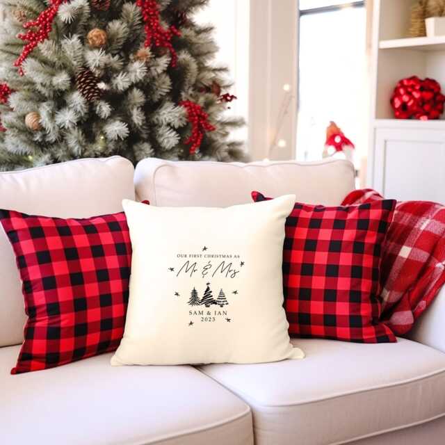 Personalised First Christmas Married Custom Name Cushion Gift Keepsake For Newlywed Xmas Couple Pillow Cover Decor - image 1