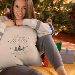 Personalised First Christmas Married Custom Name Cushion Gift Keepsake For Newlywed Xmas Couple Pillow Cover Decor - thumbnail 2