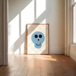 Skull Print, Retro Style Decor, Checkerboard, Boys Bedroom Prints, Colourful Kids Gothic Art, Cool Teen Prints - thumbnail 2