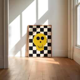 Skull Print, Retro Style Decor, Checkerboard, Boys Bedroom Prints, Colourful Kids Gothic Art, Cool Teen Prints - thumbnail 1
