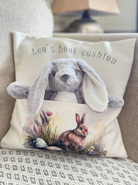 Easter Book Cushion, Personalised Gift, First - image 1