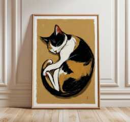 Japanese Cat Poster, Minimalist Calico Wall Art Print, Modern Animal Illustration, Zen Style Home Decor For Living Room Or Bedroom - thumbnail 1