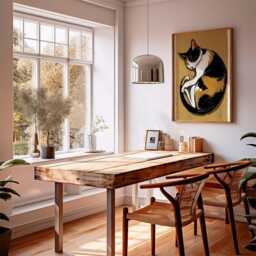 Japanese Cat Poster, Minimalist Calico Wall Art Print, Modern Animal Illustration, Zen Style Home Decor For Living Room Or Bedroom - thumbnail 3