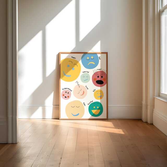 Feelings Print, Educational Poster, Smiley Face, Colourful Kids Decor, Cool Happy Positive Emotions Print - image 1