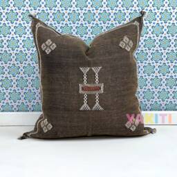 Yakiti-Brown Square Moroccan Pillows 20x20, Aka Cactus Silk Pillow, Decorative Pillows, Sabra Pillows, Decor Designer Cactus Silk - thumbnail 3