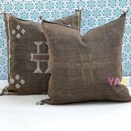 Yakiti-Brown Square Moroccan Pillows 20x20, Aka Cactus Silk Pillow, Decorative Pillows, Sabra Pillows, Decor Designer Cactus Silk - thumbnail 2