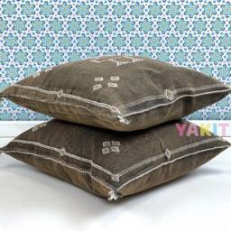 Yakiti-Brown Square Moroccan Pillows 20x20, Aka Cactus Silk Pillow, Decorative Pillows, Sabra Pillows, Decor Designer Cactus Silk - thumbnail 4