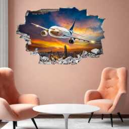 Airplane City View Sunset Wall Sticker Mural Decal Poster Print Art Kids Bedroom Home Decor Bl32 - thumbnail 3