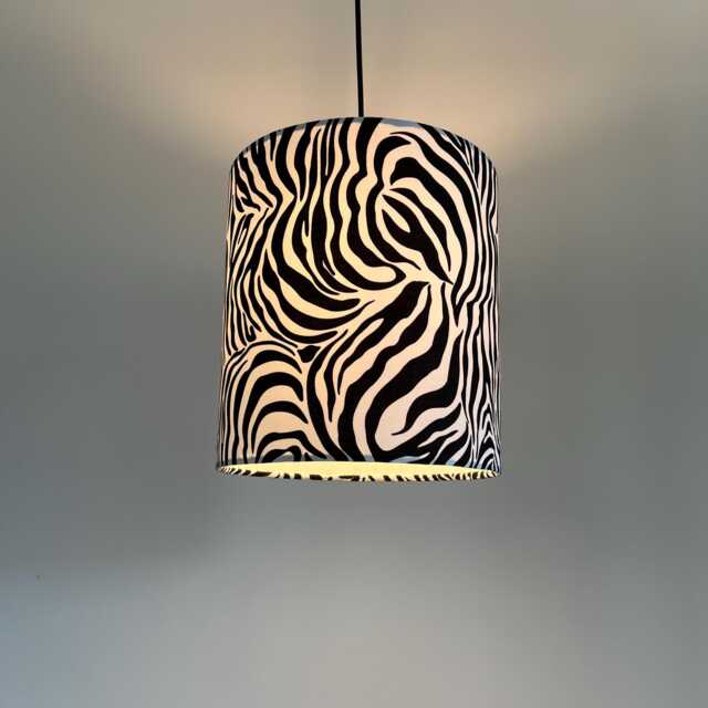 Zebra Print Cotton Drum Lampshade Black & White Ceiling Light - image 1