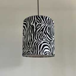 Zebra Print Cotton Drum Lampshade Black & White Ceiling Light - thumbnail 2