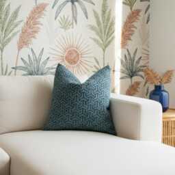 Blue Geometric Linen Pillow Cover Woven Boho Accent Fabric - thumbnail 4