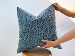 Blue Geometric Linen Pillow Cover Woven Boho Accent Fabric - thumbnail 1