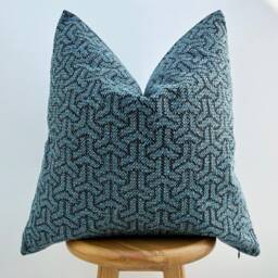 Blue Geometric Linen Pillow Cover Woven Boho Accent Fabric - thumbnail 3