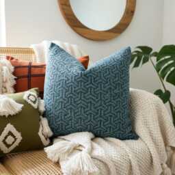 Blue Geometric Linen Pillow Cover Woven Boho Accent Fabric - thumbnail 2