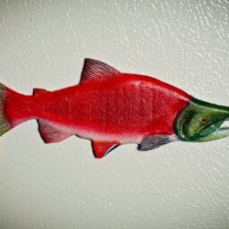 Hand-Made & Painted Wood Kokanee Salmon Magnet - thumbnail 4