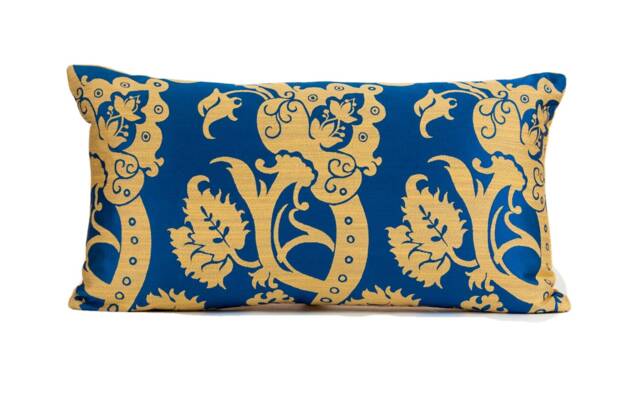 Gold Scroll Lumbar Pillow Cover, Pindler Baltic Blue Accent - image 1