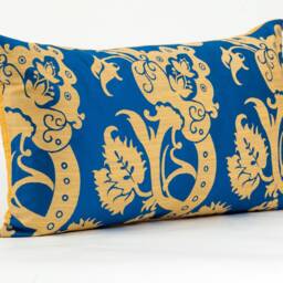 Gold Scroll Lumbar Pillow Cover, Pindler Baltic Blue Accent - thumbnail 2