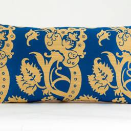 Gold Scroll Lumbar Pillow Cover, Pindler Baltic Blue Accent - thumbnail 4