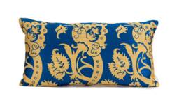 Gold Scroll Lumbar Pillow Cover, Pindler Baltic Blue Accent - thumbnail 1