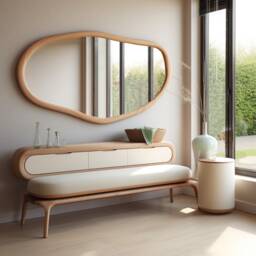 Asymmetrical Solid Wood Mirror - Organic Wall Frame Rustic Bathroom & Living Room Decor - thumbnail 2
