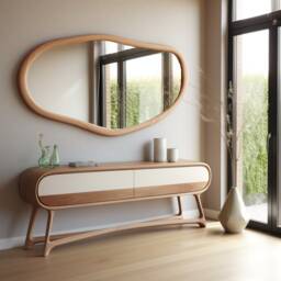 Asymmetrical Solid Wood Mirror - Organic Wall Frame Rustic Bathroom & Living Room Decor - thumbnail 1