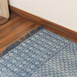 Handmade Indigo Dhurrie Rug, White Block Print, Traditional Indian Decor, 3x5 - thumbnail 2