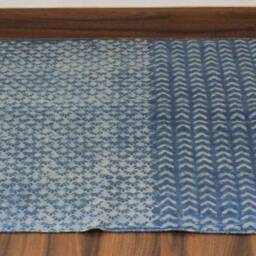 Handmade Indigo Dhurrie Rug, White Block Print, Traditional Indian Decor, 3x5 - thumbnail 4