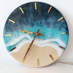 Resin Ocean Wall Clock Art Beach & Sea Unique Decor Epoxy Wave Painting House Decor - thumbnail 2