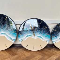 Resin Ocean Wall Clock Art Beach & Sea Unique Decor Epoxy Wave Painting House Decor - thumbnail 4