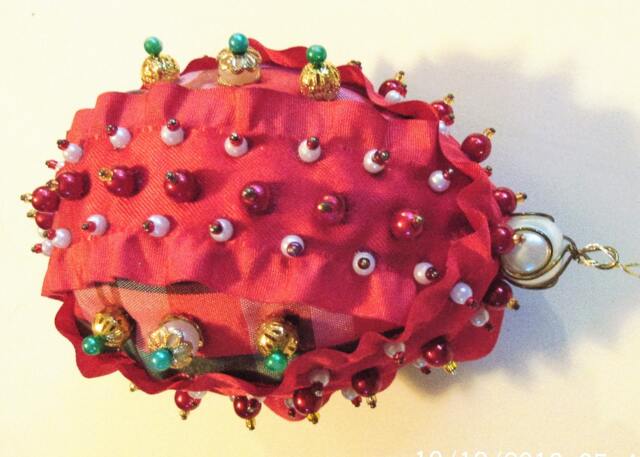 Christmas Red & Plaid Handmade Hand Beaded Original Shatterproof Ornament Gift - image 1