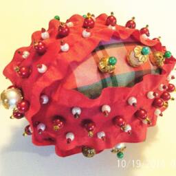 Christmas Red & Plaid Handmade Hand Beaded Original Shatterproof Ornament Gift - thumbnail 2