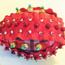 Christmas Red & Plaid Handmade Hand Beaded Original Shatterproof Ornament Gift - thumbnail 3