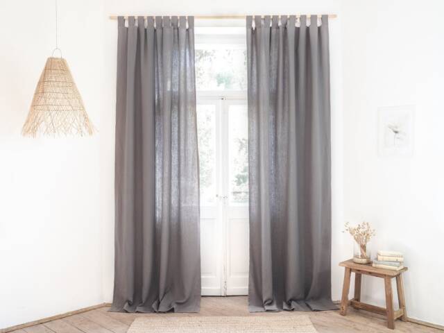 True Gray Heavy Linen Curtain Panel, Tab Top, Stonewashed - image 1
