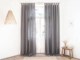 True Gray Heavy Linen Curtain Panel, Tab Top, Stonewashed