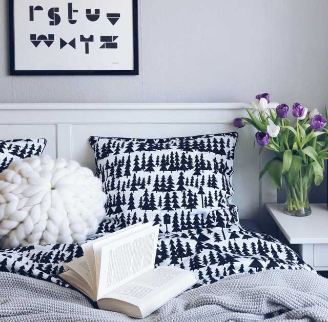 Forest, Bed Linen, 100% Cotton, Beddings Set, Trees With Hut On Chicken Leg, Monochrome Black & White For Christmas - image 1