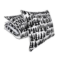 Forest, Bed Linen, 100% Cotton, Beddings Set, Trees With Hut On Chicken Leg, Monochrome Black & White For Christmas - thumbnail 3