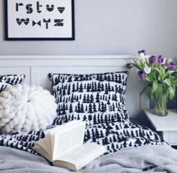 Forest, Bed Linen, 100% Cotton, Beddings Set, Trees With Hut On Chicken Leg, Monochrome Black & White For Christmas