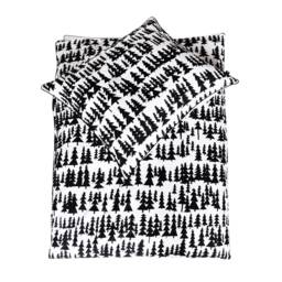 Forest, Bed Linen, 100% Cotton, Beddings Set, Trees With Hut On Chicken Leg, Monochrome Black & White For Christmas - thumbnail 2