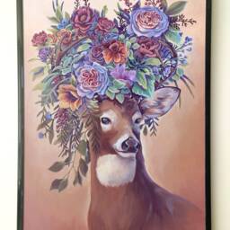 Flowers For My Deer 11x17 Print - Acrylic Painting Art Reproduction Flower Bouquet Pretty Colorful Colors Poster - thumbnail 2