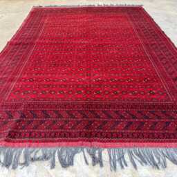 6'7x9'2 Afghan Khal Mohammadi Hand-Knotted Wool Rug, Deep Red Tribal Geometric Carpet, Traditional Oriental Area Rug For Living Room, Office - thumbnail 2