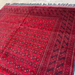 6'7x9'2 Afghan Khal Mohammadi Hand-Knotted Wool Rug, Deep Red Tribal Geometric Carpet, Traditional Oriental Area Rug For Living Room, Office - thumbnail 3