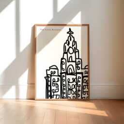 Liverpool Liver Building Art Print, Black & White Architecture - thumbnail 1