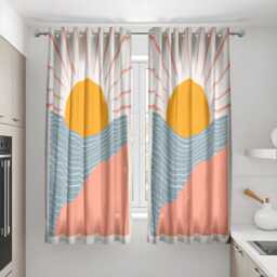 Sunrise Landscape Curtains, Modern Abstract Sun & Wave Drapes, Custom Made Window Panels For Boho Living Room Or Bedroom Decor - thumbnail 2