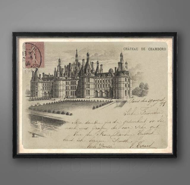Vintage Chambord Castle Postcard Print French Wall Art - image 1