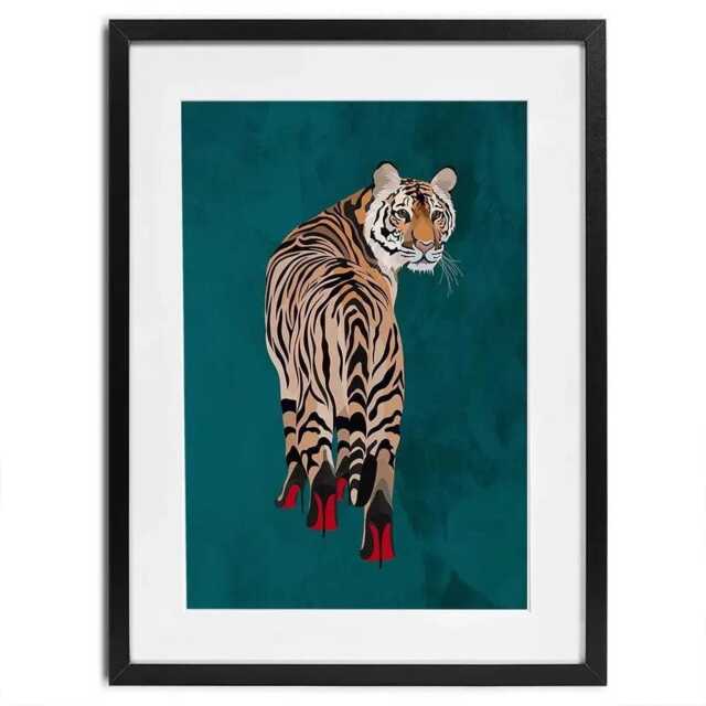 Turquoise Tiger Wearing Heels Framed Art Print - image 1