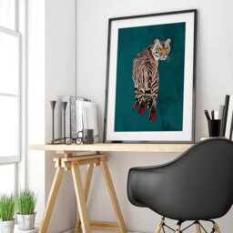 Turquoise Tiger Wearing Heels Framed Art Print - thumbnail 2