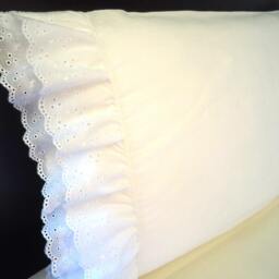 Double Ruffle Eyelet Lace Pillowcases - 2 Standard White Cotton Blend Embellished New - thumbnail 4